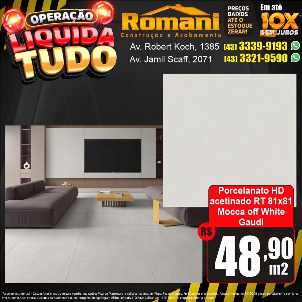 porcelanato 81x81 acetinado mocca white gaudi - liquidacao oferta promocao