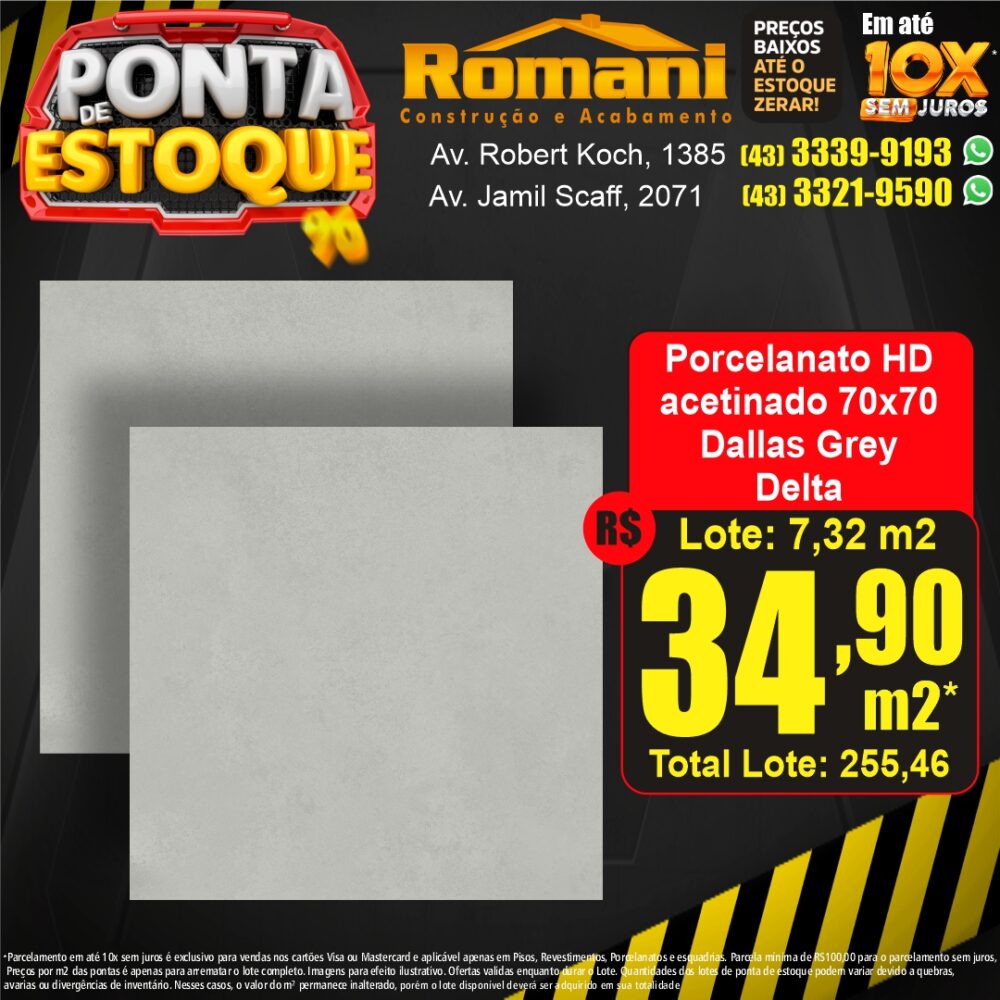 porcelanato acetinado 70x70 dallas grey delta retificado - ponta estoque liquidacao promocao oferta