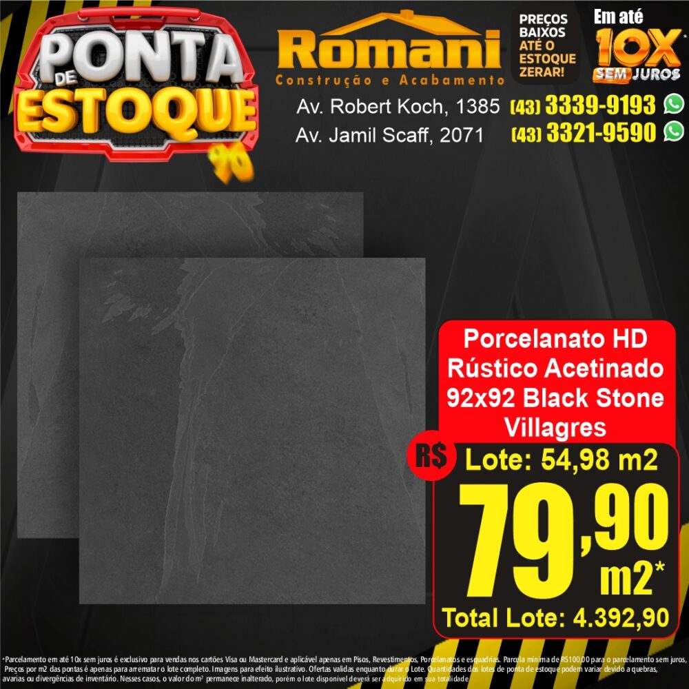 porcelanato acetinado black stone villa gres - ponta estoque liquidacao promocao oferta