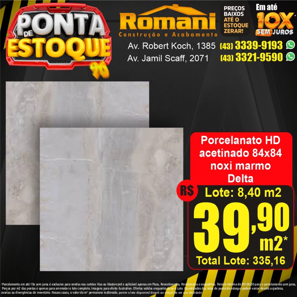 porcelanato acetinado noxi marmo hd 84x84 delta retificado - ponta estoque liquidacao promocao oferta