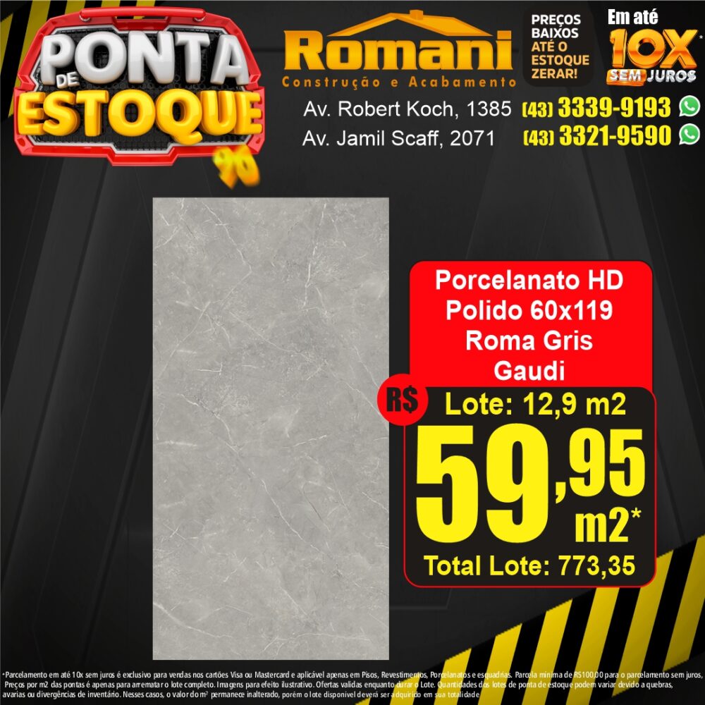 porcelanato polido roma gris 60x119 - ponta estoque liquidacao promocao oferta