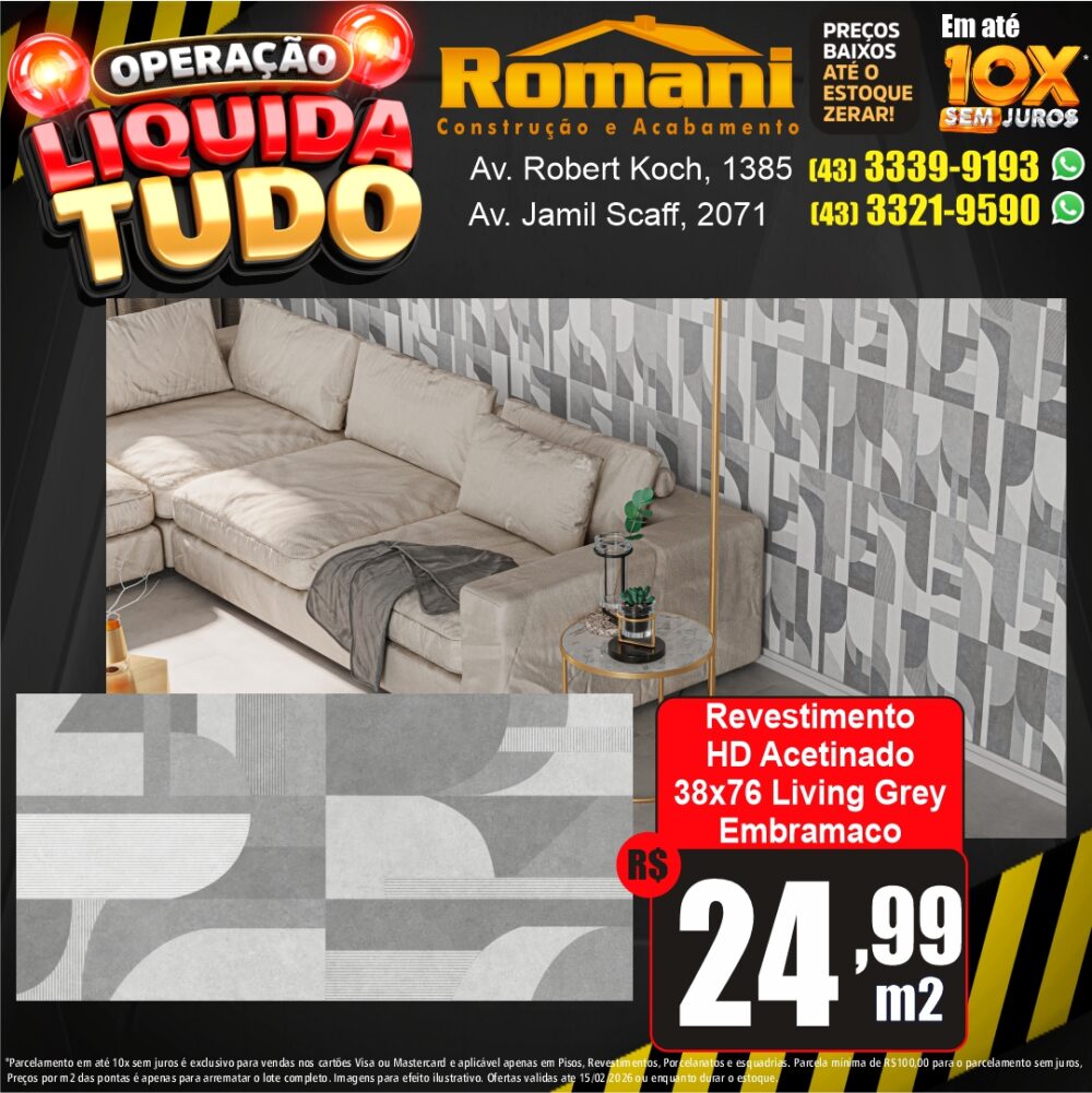 revestimento hd acetinado embramaco living gray l- liquidacao oferta promocao