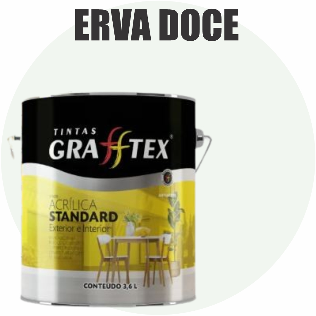 dd91422d-5cef-4096-a69c-dcfc8e2e2850 TINTA ACRILICA FOSCA STANDARD INT/EXT 3,6L ERVA DOCE GRAFFTEX