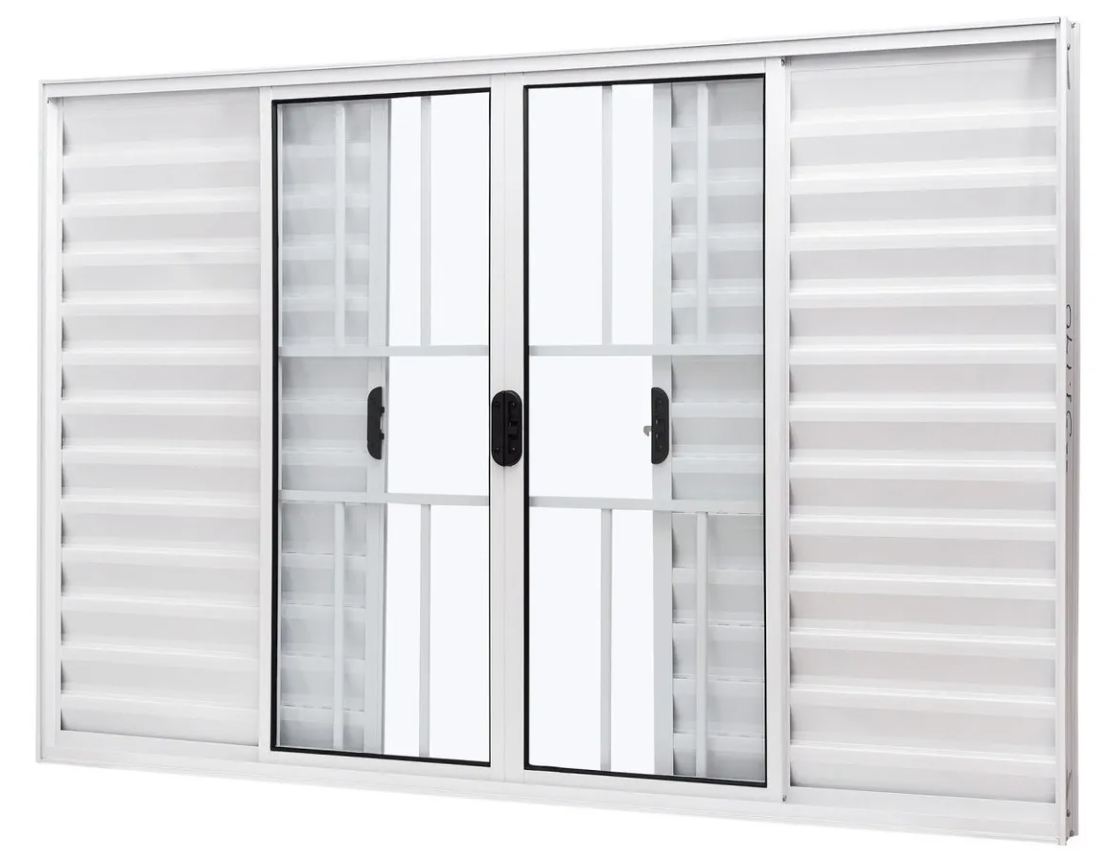 d582efa3-118e-4519-ba92-f0cd0023c26d VENEZIANA ALUMINIO 6FOLHAS MOD BRANCO C/VIDRO C/GRADE 100X100 JP