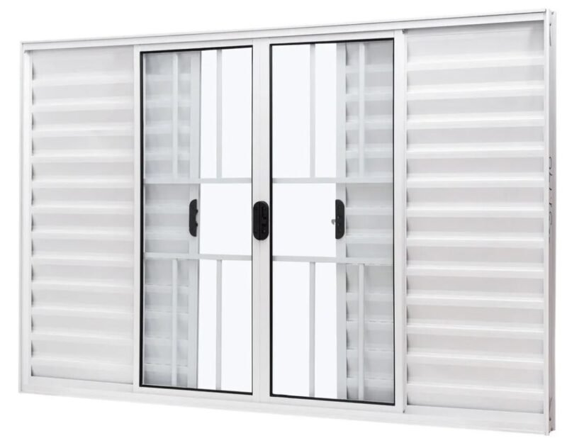 VENEZIANA ALUMINIO 6FOLHAS MOD BRANCO C/VIDRO C/GRADE 100X200 JP