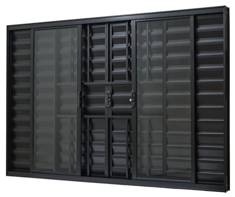 VENEZIANA ALUMINIO 6FOLHAS MOD PRETA C/VIDRO C/GRADE 100X180 JP