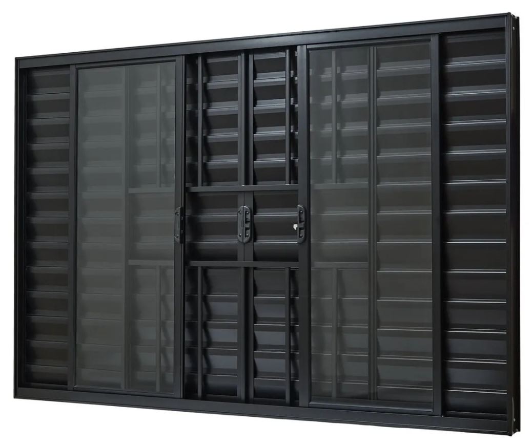 07d4149c-bbd9-4322-8680-77dfa13253f9 VENEZIANA ALUMINIO 6FOLHAS MOD PRETA C/VIDRO C/GRADE 120X180 JP