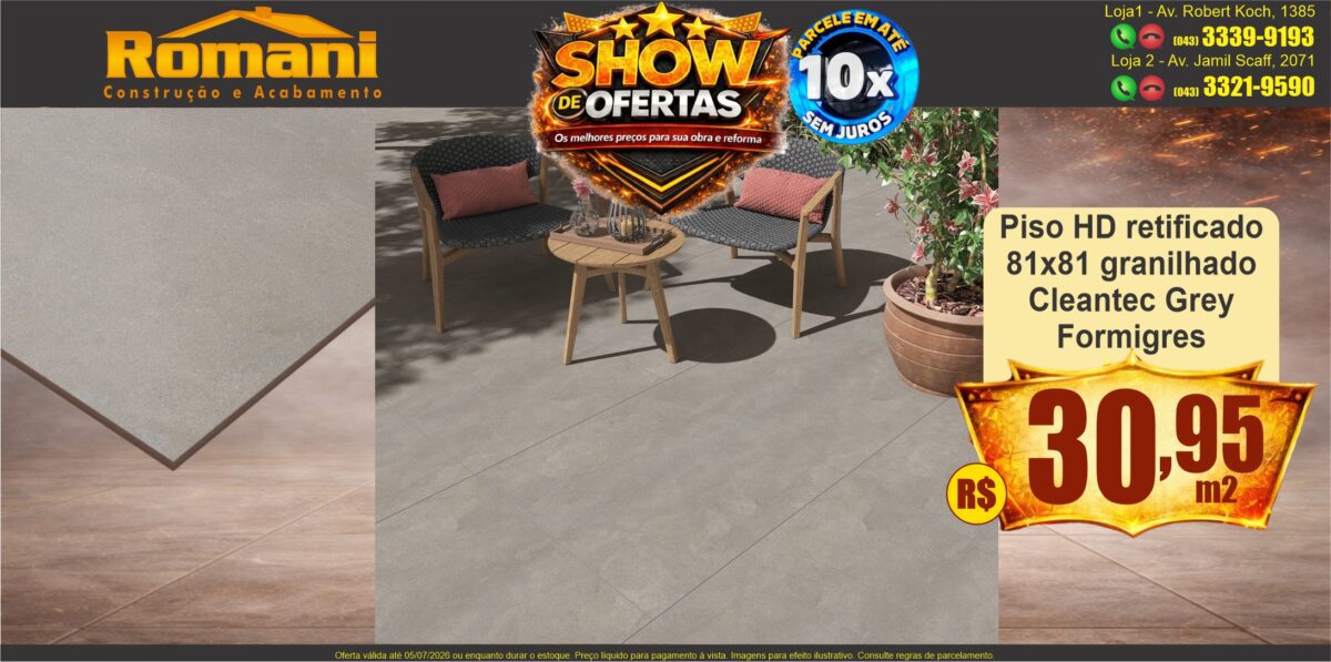 GR_piso cimenticio externo granilhado 81x81 hd retificado cleantec grey cinza FORMIGRES SHOW DE OFERTAS promocao oferta barato