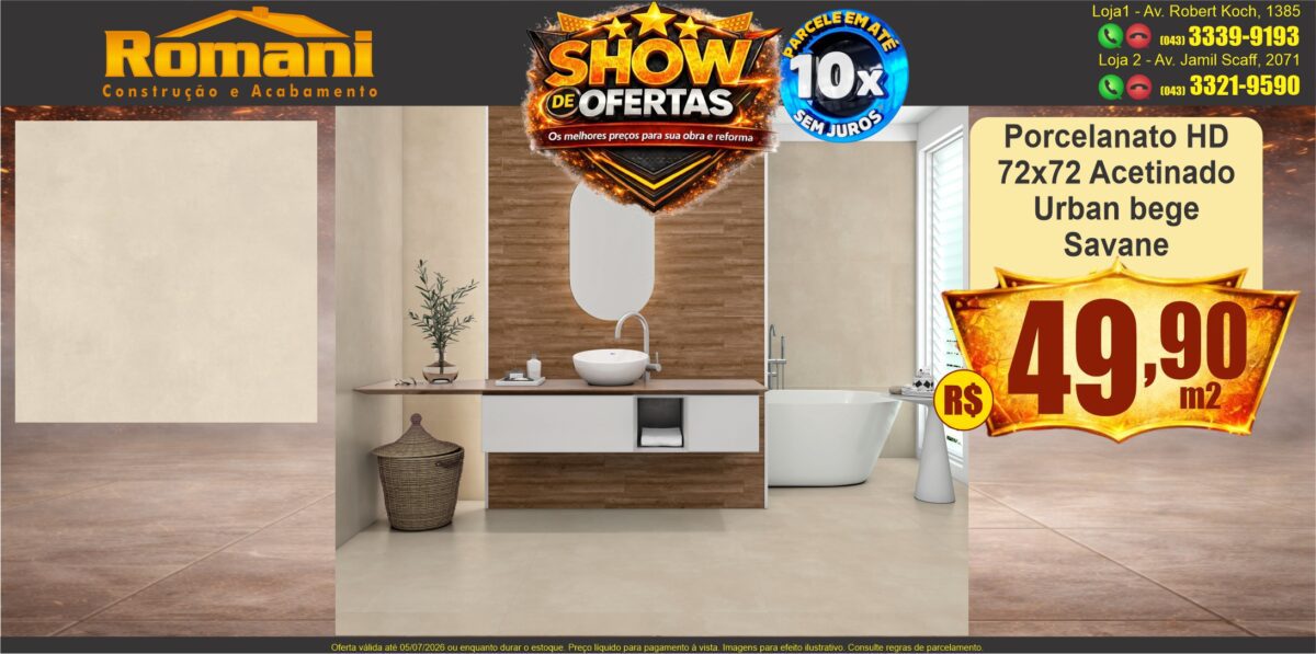 GR_porcelanato 72x72 acetinado hd cimenticio urban bege savane - show de oferta promocao barato romani