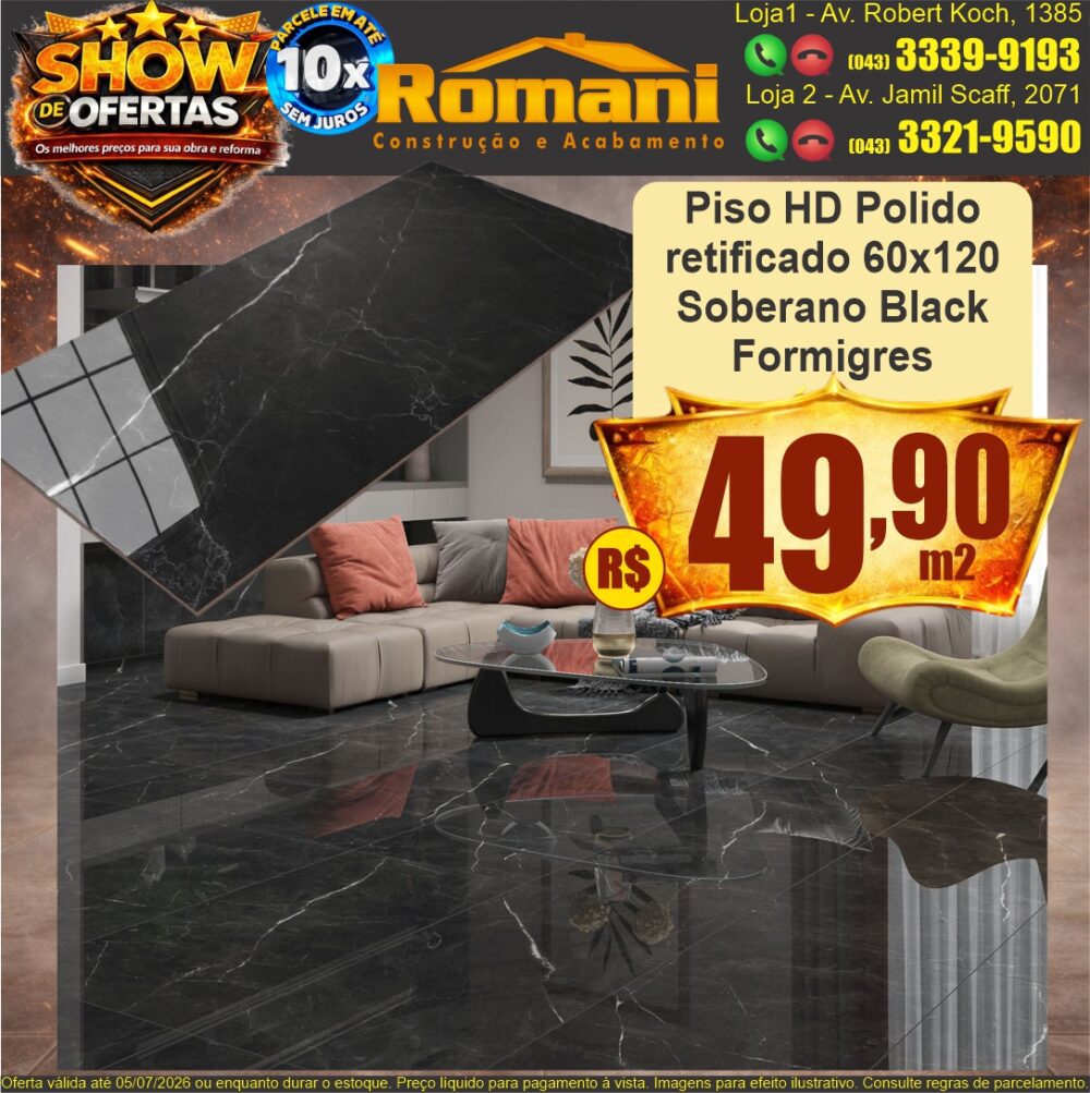 piso retificado polido HD 60x120 soberano black gran formigres SHOW DE OFERTAS promocao oferta barato