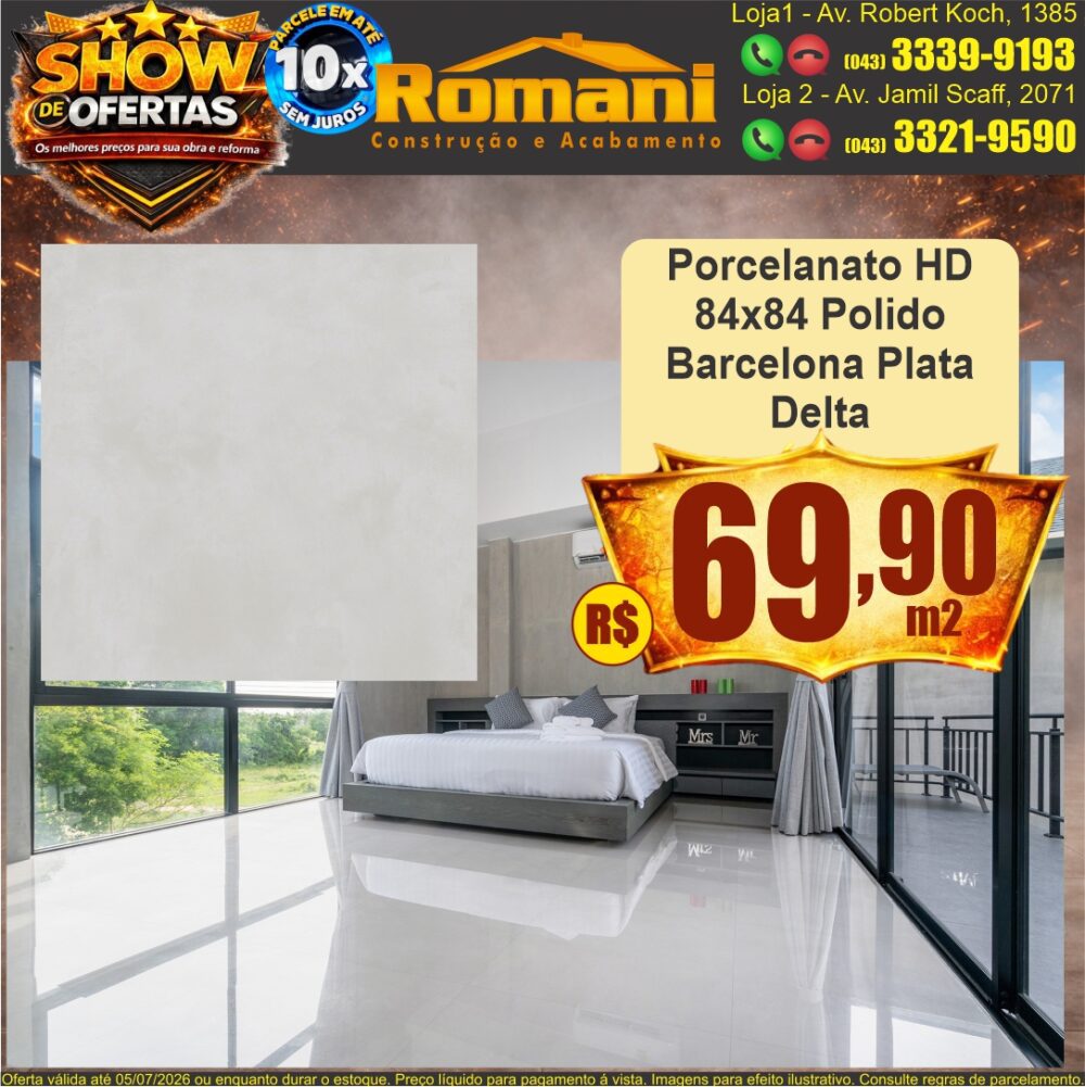 porcelanato 84X84 POLIDO BARCELNOLA PLATA show de oferta promocao barato romani