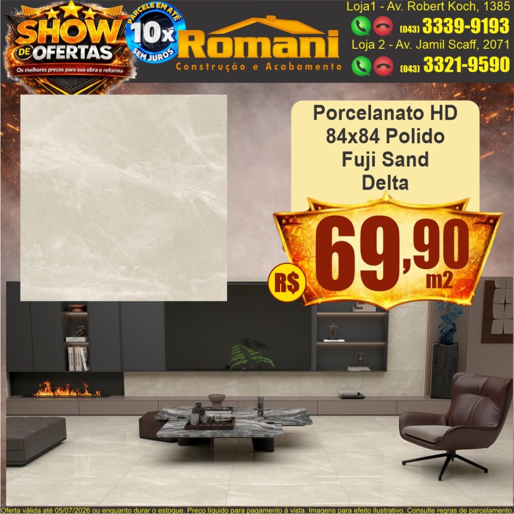 porcelanto 84x84 polido fuji sand delta show de oferta promocao barato romani