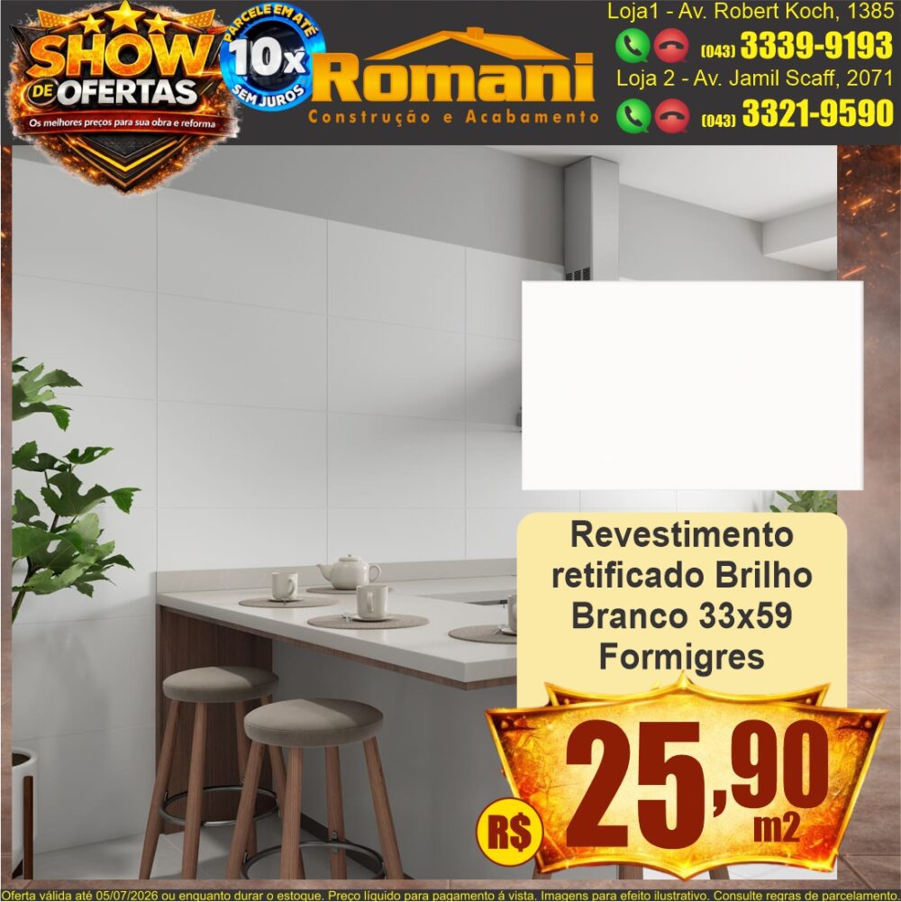 revestimento 33x59 branco retificado brilho FORMIGRES SHOW DE OFERTAS promocao oferta barato