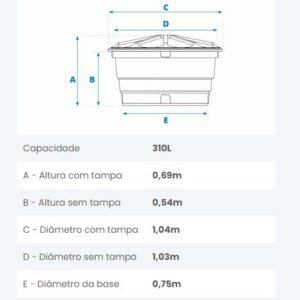 CAIXA D'AGUA 310L POLIETILENO FORTLEV