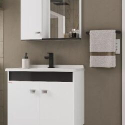 KIT ECONOMICO SUSPENSO 85106 BRANCO/PRETO 60CM FABRIBAM (CUBA/ESPELHEIRA/ARMÁRIO)