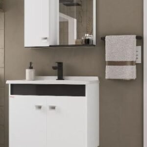 KIT ECONOMICO SUSPENSO 85106 BRANCO/PRETO 60CM FABRIBAM (CUBA/ESPELHEIRA/ARMÁRIO)
