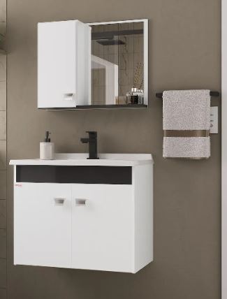 KIT ECONOMICO SUSPENSO 85106 BRANCO/PRETO 60CM FABRIBAM (CUBA/ESPELHEIRA/ARMÁRIO)