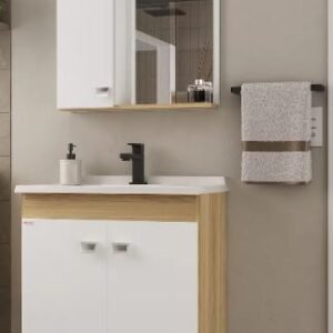KIT ECONOMICO SUSPENSO 85111 BRANCO/CARVALHO 60CM FABRIBAM (CUBA/ESPELHEIRA/ARMÁRIO)