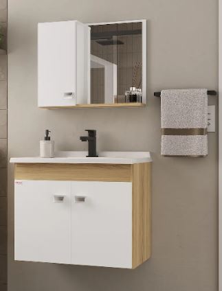 KIT ECONOMICO SUSPENSO 85111 BRANCO/CARVALHO 60CM FABRIBAM (CUBA/ESPELHEIRA/ARMÁRIO)