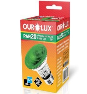 LAMP HALOGENA PAR20 127V 50W 30. VERDE OUROLUX 01348