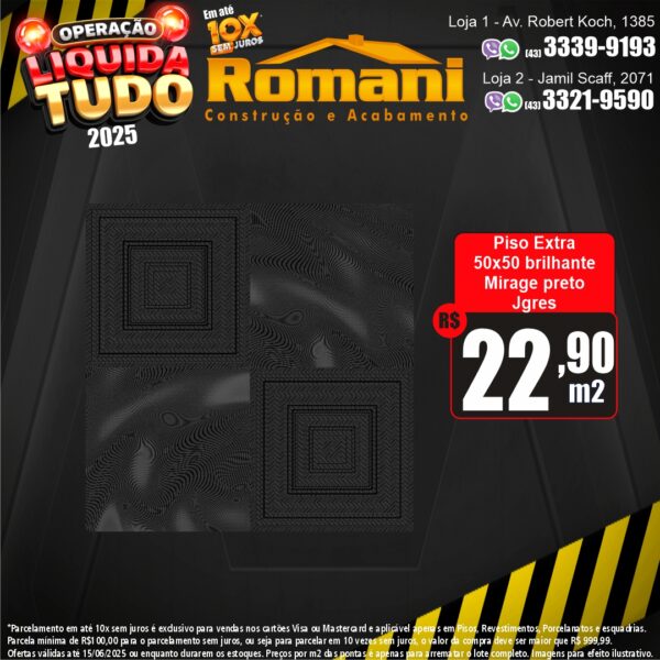 PISO MIRAGE JGRES 50X50 PRETO 2,50 MT