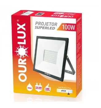 PROJETOR LED SLIM 100W BIV PRETO 6500K OUROLUX 03267