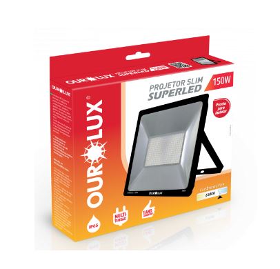 PROJETOR LED SLIM 150W BIV PRETO 6500K OUROLUX 03268