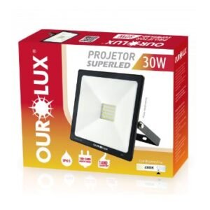 PROJETOR LED SLIM 30W BIV PRETO 6500K OUROLUX 03263