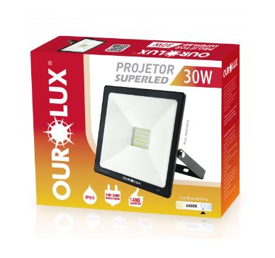 PROJETOR LED SLIM 30W BIV PRETO 6500K OUROLUX 03263