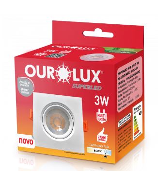 SPOT QUADRADO 3 W FRIA 6400K LED OUROLUX 05612