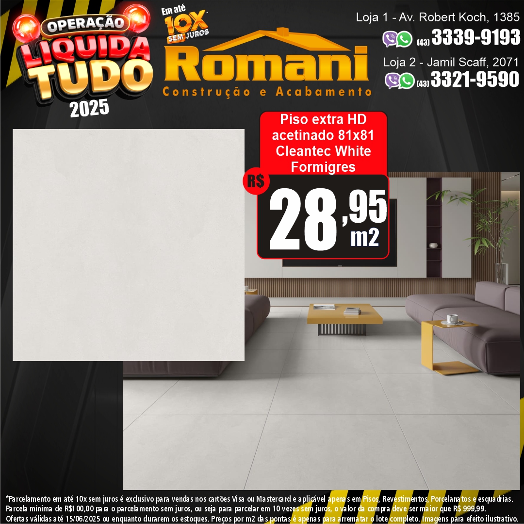 ad430f5b-e6ed-4b84-977e-571459c8076a PISO CLEANTEC WHITE MATE 81X81 ACETINADO 1,97MT FORMIGRES RT