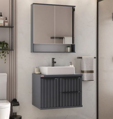 KIT CECILIA SUSPENSO 60CM CHUMBO C/CUBA ESPEELHEIRA BRANCA FABRIBAM