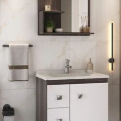 KIT SMART AMENDOA 60CM SUSPENSO GABINETE + ESPELHEIRA + CUBA FABRIBAM
