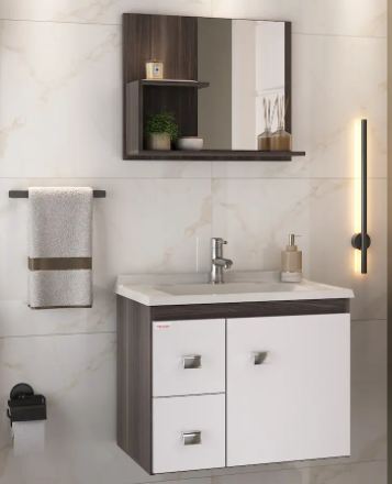 KIT SMART AMENDOA 60CM SUSPENSO GABINETE + ESPELHEIRA + CUBA FABRIBAM