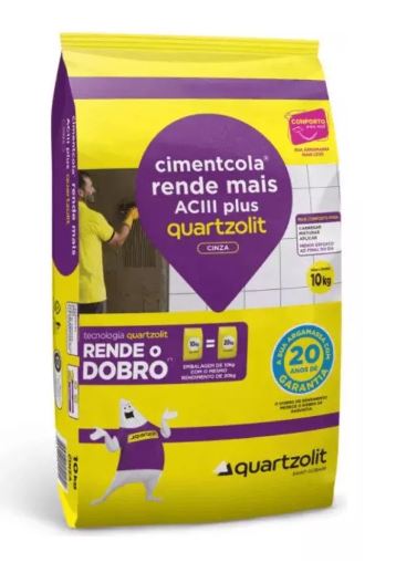 ARGAMASSA 10KG FLEXIVEL ACIII PLUS CINZA QUARTZOLIT RENDE MAIS