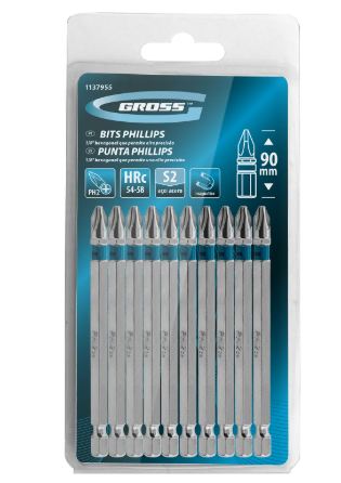 BITS PHILLIPS PH2, ACO CROMO MOLIBDENIO, 90MM, 10PCS // GROSS 1137955