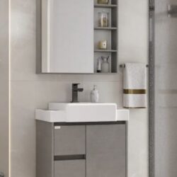 KIT (ARMARIO+ESPELHEIRA+CUBA SINTETICA) 60CM VALENTINA GRIGIO FABRIBAM
