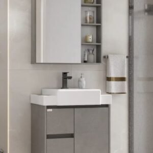 KIT (ARMARIO+ESPELHEIRA+CUBA SINTETICA) 60CM VALENTINA GRIGIO FABRIBAM