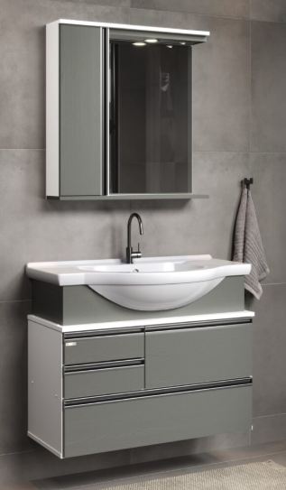 KIT GABINETE + ESPELHEIRA + CUBA LOUÇA FIRENZE 63X36CM PRETO RORATO