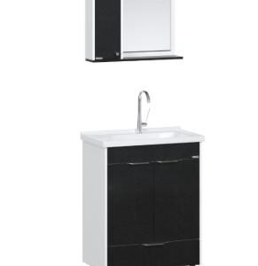 45f747e3-6596-4391-9784-899e09b418ce KIT GABINETE + ESPELHEIRA + CUBA ROMA PRETO COM PÉS RORATO
