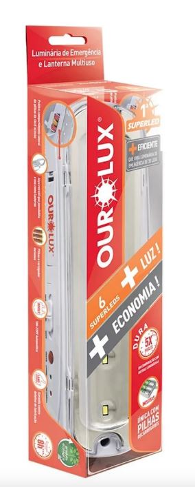 LUM EMERG 6 SUPERLEDS C/ PILHA REC OUROLUX 01981