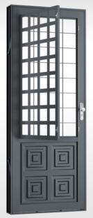 PORTA POSTIGO C/GR QUAD. ALMOF AÇO PRETA C/ VIDRO LISO 85X215-12 DIR MIC