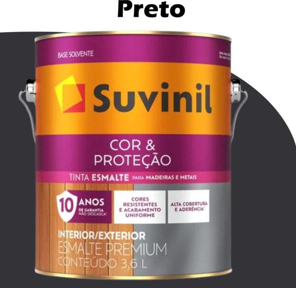 ESMALTE SOLVENTE COR PROTECAO BRILHANTE 3,6L PRETO SUVINIL