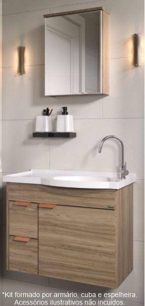 KIT CAPRI SUSPENSO + ESPELHEIRA + PIA 55,4CM NOGAL RORATO