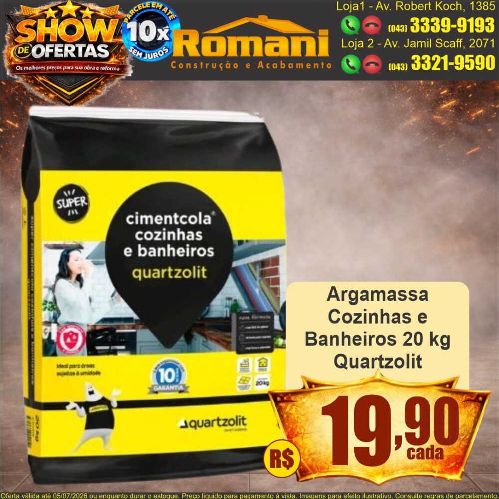 argamassa super cozinhas e banheiros 20kg quartzolit show de ofertas promocao