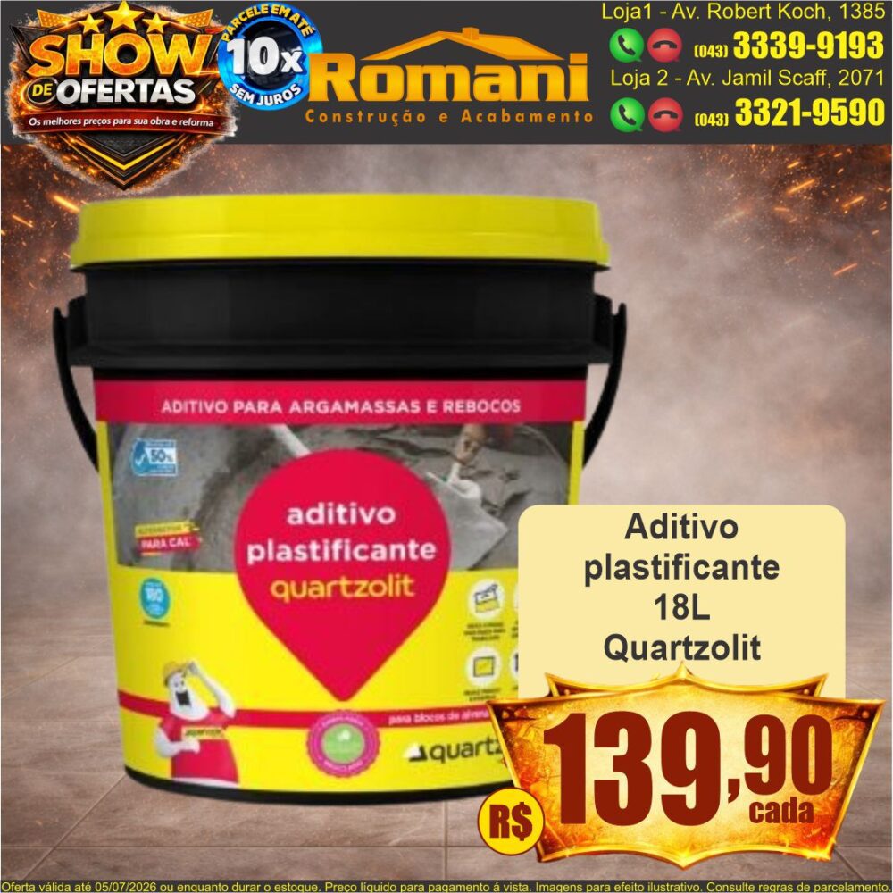 impermeabilizante aditivo plastificante 18l quartzolit show de ofertas promocao