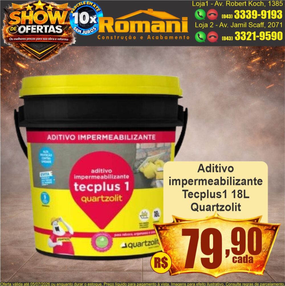 impermeabilizante aditivo tecplus 1 vedacit 18l quartzolit show de ofertas promocao