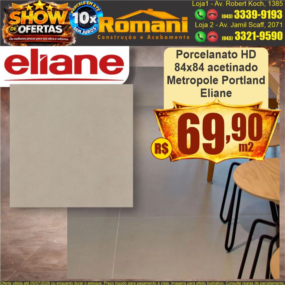 porcelanato acetinado 84x84 metropole portland eliane show de oferta promocao