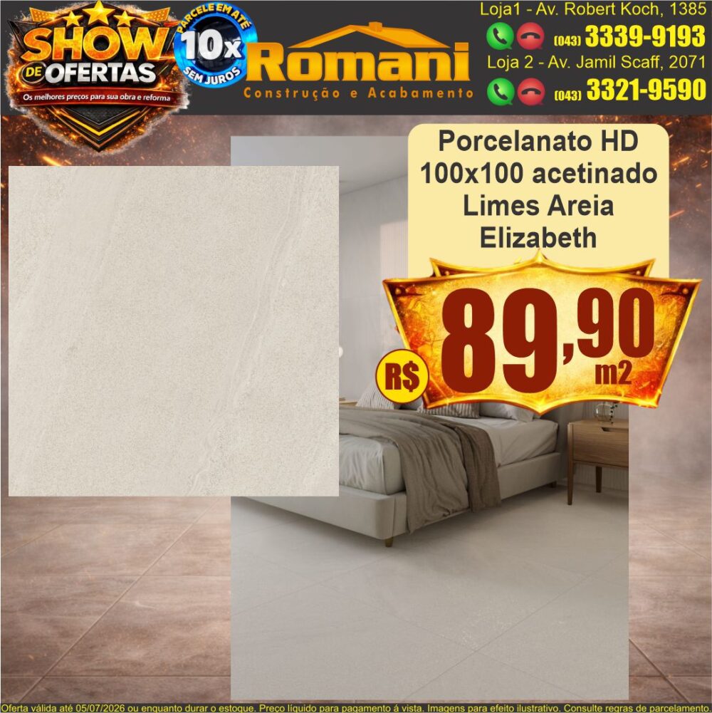 porcelanto limes areia acetinado 100x100 elizabeth show de ofertas promocao
