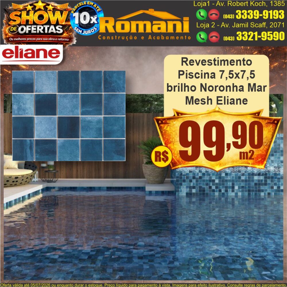 revestimento piscina 7,5x7,5 noronha mar mesh brilhante eliane show de oferta promocao